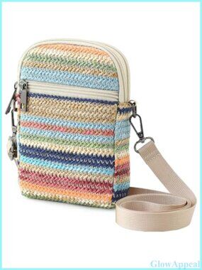 Woven Straw Crossbody Bag RFID Small Phone Purse Zipper Travel